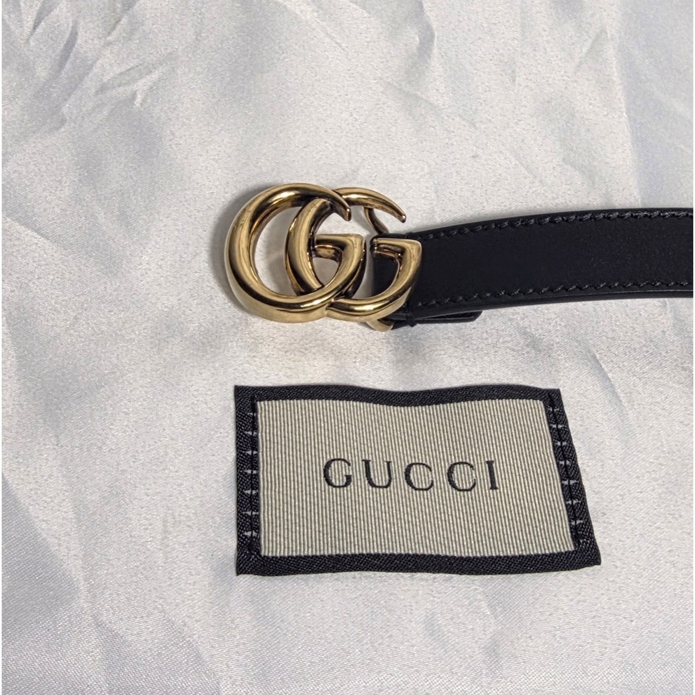 Gucci Double G Thin Black Leather Belt Gold Buckle 409417 75-30 Mens Womens - Picture 4 of 12